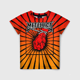 Детская футболка 3D с принтом Metallica в Тюмени, 100% гипоаллергенный полиэфир | прямой крой, круглый вырез горловины, длина до линии бедер, чуть спущенное плечо, ткань немного тянется | Тематика изображения на принте: anger | fans | metall | metallica | st | альбом | альбома | группа | логотип | металл | металлика | обложка | фанат