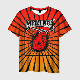 Мужская футболка 3D с принтом Metallica в Тюмени, 100% полиэфир | прямой крой, круглый вырез горловины, длина до линии бедер | Тематика изображения на принте: anger | fans | metall | metallica | st | альбом | альбома | группа | логотип | металл | металлика | обложка | фанат