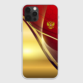 Чехол для iPhone 12 Pro с принтом RUSSIA SPORT: Red and Gold. в Тюмени, силикон | область печати: задняя сторона чехла, без боковых панелей | Тематика изображения на принте: abstract | design | geometry | hexagon | red and black | russia | sport | texture | абстракция | геометрия | герб | дизайн | патриот | патриотизм | россия | русский | соты | спорт | текстура | шестиугольники