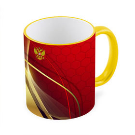 Кружка 3D с принтом RUSSIA SPORT: Red and Gold в Тюмени, керамика | ёмкость 330 мл | abstract | design | geometry | hexagon | red and black | russia | sport | texture | абстракция | геометрия | герб | дизайн | патриот | патриотизм | россия | русский | соты | спорт | текстура | шестиугольники