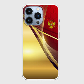 Чехол для iPhone 13 Pro с принтом RUSSIA SPORT: Red and Gold. в Тюмени,  |  | Тематика изображения на принте: abstract | design | geometry | hexagon | red and black | russia | sport | texture | абстракция | геометрия | герб | дизайн | патриот | патриотизм | россия | русский | соты | спорт | текстура | шестиугольники