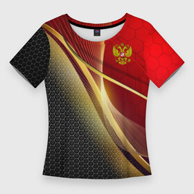 Женская футболка 3D Slim с принтом Russia sport: red and black в Тюмени,  |  | abstract | design | geometry | hexagon | red and black | russia | sport | texture | абстракция | геометрия | герб | дизайн | патриот | патриотизм | россия | русский | соты | спорт | текстура | шестиугольники