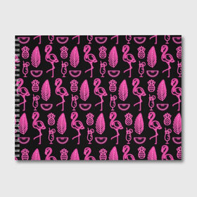 Альбом для рисования с принтом Светящийся фламинго в Тюмени, 100% бумага
 | матовая бумага, плотность 200 мг. | африка | крылья | мода | прикольные | природа | птица | розовый | фламинго | цвет | яркие