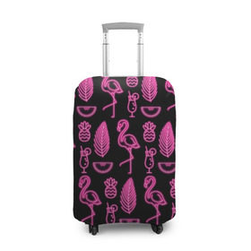Чехол для чемодана 3D с принтом Светящийся фламинго в Тюмени, 86% полиэфир, 14% спандекс | двустороннее нанесение принта, прорези для ручек и колес | африка | крылья | мода | прикольные | природа | птица | розовый | фламинго | цвет | яркие