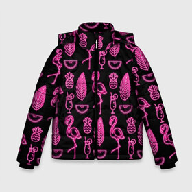 Зимняя куртка для мальчиков 3D с принтом Светящийся фламинго в Тюмени, ткань верха — 100% полиэстер; подклад — 100% полиэстер, утеплитель — 100% полиэстер | длина ниже бедра, удлиненная спинка, воротник стойка и отстегивающийся капюшон. Есть боковые карманы с листочкой на кнопках, утяжки по низу изделия и внутренний карман на молнии. 

Предусмотрены светоотражающий принт на спинке, радужный светоотражающий элемент на пуллере молнии и на резинке для утяжки | африка | крылья | мода | прикольные | природа | птица | розовый | фламинго | цвет | яркие