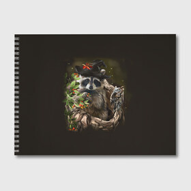 Альбом для рисования с принтом Енот и сова в Тюмени, 100% бумага
 | матовая бумага, плотность 200 мг. | Тематика изображения на принте: дерево | енот | животные | лес | птицы | сова | шляпа