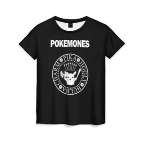 Женская футболка 3D с принтом Pokemones в Тюмени, 100% полиэфир ( синтетическое хлопкоподобное полотно) | прямой крой, круглый вырез горловины, длина до линии бедер | группа | панк | пикачу | покемоны | рамон | рамонес | рамоунз | рамоунс | рок | хард