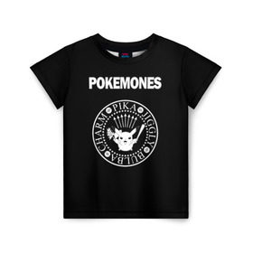 Детская футболка 3D с принтом Pokemones в Тюмени, 100% гипоаллергенный полиэфир | прямой крой, круглый вырез горловины, длина до линии бедер, чуть спущенное плечо, ткань немного тянется | группа | панк | пикачу | покемоны | рамон | рамонес | рамоунз | рамоунс | рок | хард