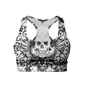 Женский спортивный топ 3D с принтом Grunge Skull в Тюмени, 82% полиэстер, 18% спандекс Ткань безопасна для здоровья, позволяет коже дышать, не мнется и не растягивается |  | abstract | skull | абстракция | рисунок | узор | череп