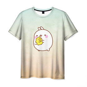 Мужская футболка 3D с принтом Molang Друзья в Тюмени, 100% полиэфир | прямой крой, круглый вырез горловины, длина до линии бедер | kawaii | аниме | зайчик | зая | заяц | каваи | мимими | моланг | птенчик