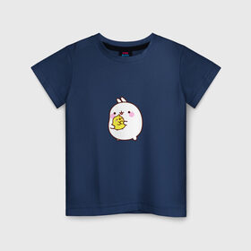 Детская футболка хлопок с принтом Molang Друзья в Тюмени, 100% хлопок | круглый вырез горловины, полуприлегающий силуэт, длина до линии бедер | Тематика изображения на принте: kawaii | аниме | зайчик | зая | заяц | каваи | мимими | моланг | птенчик