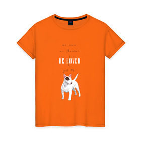 Женская футболка хлопок с принтом Бультерьер в Тюмени, 100% хлопок | прямой крой, круглый вырез горловины, длина до линии бедер, слегка спущенное плечо | dog | бультерьер | собака | терьер