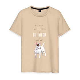 Мужская футболка хлопок с принтом Бультерьер в Тюмени, 100% хлопок | прямой крой, круглый вырез горловины, длина до линии бедер, слегка спущенное плечо. | dog | бультерьер | собака | терьер