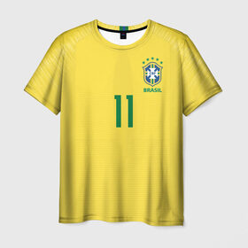 Мужская футболка 3D с принтом Coutinho home WC 2018 в Тюмени, 100% полиэфир | прямой крой, круглый вырез горловины, длина до линии бедер | Тематика изображения на принте: brazil | coutinho | cup champions | league | world | бразилия | коутиньо