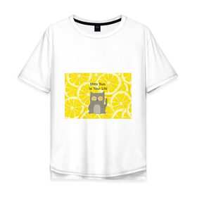 Мужская футболка хлопок Oversize с принтом More Sun In Your Life в Тюмени, 100% хлопок | свободный крой, круглый ворот, “спинка” длиннее передней части | cat | kitty | lemon | lemonade | limon | pussycat | summer | жара | желтый | кот | котенок | котики | котэ | кошка | лемон | лемонад | лето | лимон | лимонад | позитив | серый | сок | солнце | сочный | фрукт | цитрус | черный | яркий