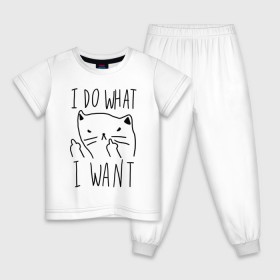 Детская пижама хлопок с принтом Do What Want в Тюмени, 100% хлопок |  брюки и футболка прямого кроя, без карманов, на брюках мягкая резинка на поясе и по низу штанин
 | cat | kitty | кот | кошка