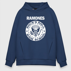 Мужское худи Oversize хлопок с принтом Ramones в Тюмени, френч-терри — 70% хлопок, 30% полиэстер. Мягкий теплый начес внутри —100% хлопок | боковые карманы, эластичные манжеты и нижняя кромка, капюшон на магнитной кнопке | Тематика изображения на принте: группа | панк | рамон | рамонес | рамоунз | рамоунс | рок | хард