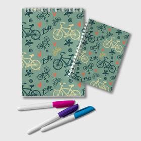 Блокнот с принтом Велосипед Текстура в Тюмени, 100% бумага | 48 листов, плотность листов — 60 г/м2, плотность картонной обложки — 250 г/м2. Листы скреплены удобной пружинной спиралью. Цвет линий — светло-серый
 | байк | велик | вело | велосипед | велосипеды | велоспорт | с велосипедом | спорт