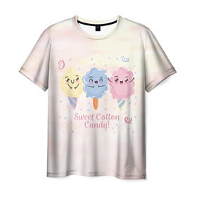 Мужская футболка 3D с принтом Сахарная Вата в Тюмени, 100% полиэфир | прямой крой, круглый вырез горловины, длина до линии бедер | candy | мороженое | рожок | сахарная вата | сладкая вата