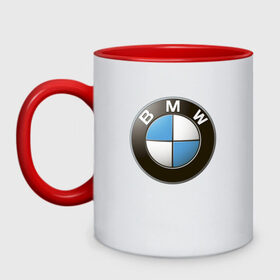 Кружка двухцветная с принтом BMW в Тюмени, керамика | объем — 330 мл, диаметр — 80 мм. Цветная ручка и кайма сверху, в некоторых цветах — вся внутренняя часть | bmw | logo | бмв | логотип бмв