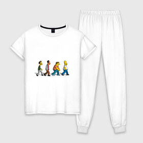 Женская пижама хлопок с принтом Симпсоны в Тюмени, 100% хлопок | брюки и футболка прямого кроя, без карманов, на брюках мягкая резинка на поясе и по низу штанин | Тематика изображения на принте: bart | cимпсоны | doh | family | homer | lisa | meh | school | simpsons | springfield | анимация | барт | гомер | желтый | комедия | лентяй | лиза | мардж | мульт | мультфильм | мэгги | отец | пончик | ребенок | родители | семья | сериал