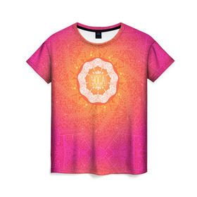 Женская футболка 3D с принтом Солнечная мандала в Тюмени, 100% полиэфир ( синтетическое хлопкоподобное полотно) | прямой крой, круглый вырез горловины, длина до линии бедер | 