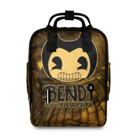 Женский рюкзак 3D с принтом Bendy and the ink machine (33) в Тюмени, 100% полиэстер | лямки с регулируемой длиной, сверху ручки, чтобы рюкзак нести как сумку. Основное отделение закрывается на молнию, как и внешний карман. Внутри два дополнительных кармана, один из которых закрывается на молнию. По бокам два дополнительных кармашка, куда поместится маленькая бутылочка
 | bendy | bendy and the ink machine | бенди | бенди и чернильная машина