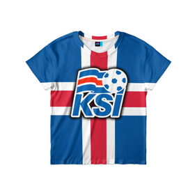 Детская футболка 3D с принтом Сборная Исландии флаг в Тюмени, 100% гипоаллергенный полиэфир | прямой крой, круглый вырез горловины, длина до линии бедер, чуть спущенное плечо, ткань немного тянется | 