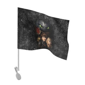 Флаг для автомобиля с принтом Беззубик и викинги в Тюмени, 100% полиэстер | Размер: 30*21 см | how to train your dragon | беззубик | викинги | дракон | как приручить дракона | ночная фурия