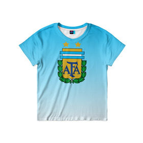Детская футболка 3D с принтом Сборная Аргентина в Тюмени, 100% гипоаллергенный полиэфир | прямой крой, круглый вырез горловины, длина до линии бедер, чуть спущенное плечо, ткань немного тянется | сборная аргентина | футбол. | чемпионат мира