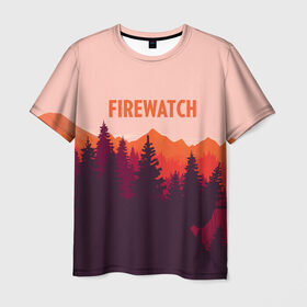 Мужская футболка 3D с принтом FIREWATCH в Тюмени, 100% полиэфир | прямой крой, круглый вырез горловины, длина до линии бедер | art | campo santo | firewatch | game | горы | закат | игра | лес | пейзаж | пожарный дозор | солнце | холмы