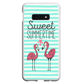 Чехол для Samsung S10E с принтом Sweet Summer Time в Тюмени, Силикон | Область печати: задняя сторона чехла, без боковых панелей | animal | art | flamingo | love | pink | summer | sweet | time | арт | белый | бирюзовый | жара | животное | лето | любовь | матроска | полоски | рисунок | розовый | роман | сердечки | сердце | серый | фламинго | черный