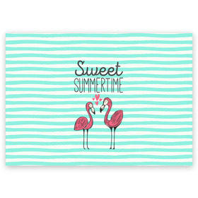 Поздравительная открытка с принтом Sweet Summer Time в Тюмени, 100% бумага | плотность бумаги 280 г/м2, матовая, на обратной стороне линовка и место для марки
 | animal | art | flamingo | love | pink | summer | sweet | time | арт | белый | бирюзовый | жара | животное | лето | любовь | матроска | полоски | рисунок | розовый | роман | сердечки | сердце | серый | фламинго | черный