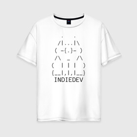 Женская футболка хлопок Oversize с принтом Indiedev cat text в Тюмени, 100% хлопок | свободный крой, круглый ворот, спущенный рукав, длина до линии бедер
 | artalasky | cat | gamedev | gamer | indie | label | pixel | pixelart | retro | арталаски | инди | кот | пиксели | пиксельарт | ретро