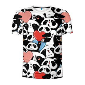 Мужская футболка 3D спортивная с принтом Пандяшки в Тюмени, 100% полиэстер с улучшенными характеристиками | приталенный силуэт, круглая горловина, широкие плечи, сужается к линии бедра | baby | cute | fun | gift | happy | heart | panda | paw | smile | белый | красный | лапа | малыш | милый | мягкий | нежный | няшный | панда | подарок | радость | розовый | сердце | счастье | сюрприз | улыбка | черный