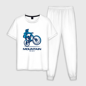 Мужская пижама хлопок с принтом Велосипед в Тюмени, 100% хлопок | брюки и футболка прямого кроя, без карманов, на брюках мягкая резинка на поясе и по низу штанин
 | downhill | байк | велосипед | велоспорт | горный | горы | спорт