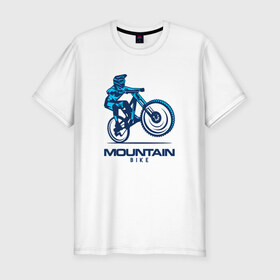 Мужская футболка премиум с принтом Велосипед в Тюмени, 92% хлопок, 8% лайкра | приталенный силуэт, круглый вырез ворота, длина до линии бедра, короткий рукав | downhill | байк | велосипед | велоспорт | горный | горы | спорт