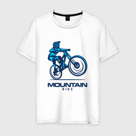 Мужская футболка хлопок с принтом Велосипед в Тюмени, 100% хлопок | прямой крой, круглый вырез горловины, длина до линии бедер, слегка спущенное плечо. | downhill | байк | велосипед | велоспорт | горный | горы | спорт