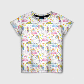 Детская футболка 3D с принтом Акварельные Единороги в Тюмени, 100% гипоаллергенный полиэфир | прямой крой, круглый вырез горловины, длина до линии бедер, чуть спущенное плечо, ткань немного тянется | Тематика изображения на принте: unicorn | единорог | единорожка | мимими | радуга