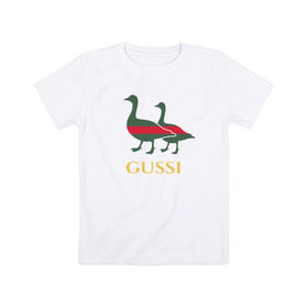 Детская футболка хлопок с принтом Gussi GG в Тюмени, 100% хлопок | круглый вырез горловины, полуприлегающий силуэт, длина до линии бедер | gucci | gussi | гуси | гучи