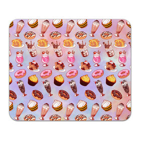 Коврик прямоугольный с принтом Очень Сладкий Паттерн в Тюмени, натуральный каучук | размер 230 х 185 мм; запечатка лицевой стороны | блины | вкусняшка | еда | кекс | клубника | коктейль | мороженое | панкейк | пончик | сладости