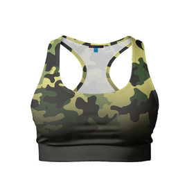 Женский спортивный топ 3D с принтом Camouflage - Series 3 в Тюмени, 82% полиэстер, 18% спандекс Ткань безопасна для здоровья, позволяет коже дышать, не мнется и не растягивается |  | Тематика изображения на принте: 