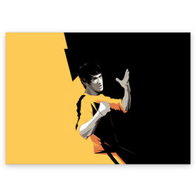 Поздравительная открытка с принтом Bruce Lee в Тюмени, 100% бумага | плотность бумаги 280 г/м2, матовая, на обратной стороне линовка и место для марки
 | Тематика изображения на принте: bruce lee | актер | боец | воин | звезда | карате