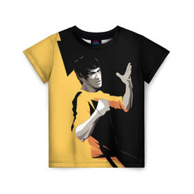 Детская футболка 3D с принтом Bruce Lee в Тюмени, 100% гипоаллергенный полиэфир | прямой крой, круглый вырез горловины, длина до линии бедер, чуть спущенное плечо, ткань немного тянется | bruce lee | актер | боец | воин | звезда | карате