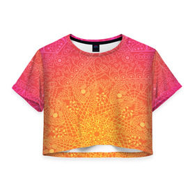 Женская футболка 3D укороченная с принтом Солнечные мандалы в Тюмени, 100% полиэстер | круглая горловина, длина футболки до линии талии, рукава с отворотами | 