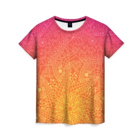 Женская футболка 3D с принтом Солнечные мандалы в Тюмени, 100% полиэфир ( синтетическое хлопкоподобное полотно) | прямой крой, круглый вырез горловины, длина до линии бедер | 