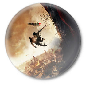 Значок с принтом Dying Light 2 в Тюмени,  металл | круглая форма, металлическая застежка в виде булавки | Тематика изображения на принте: dying | game | horror | light | апокалипсис | зомби | игра | мертвецы | монстр | паркур | ужас | хоррор