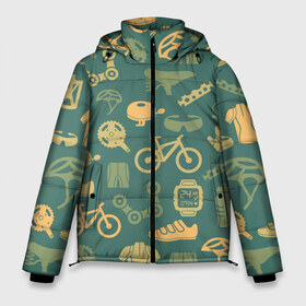 Мужская зимняя куртка 3D с принтом Велосипедист в Тюмени, верх — 100% полиэстер; подкладка — 100% полиэстер; утеплитель — 100% полиэстер | длина ниже бедра, свободный силуэт Оверсайз. Есть воротник-стойка, отстегивающийся капюшон и ветрозащитная планка. 

Боковые карманы с листочкой на кнопках и внутренний карман на молнии. | Тематика изображения на принте: bicycle | bike | road | speed | sport | вело | велосипед | велосипедист | гонщик | дорога | здоровье | педали | сила | скорость | спорт | трасса | шлем