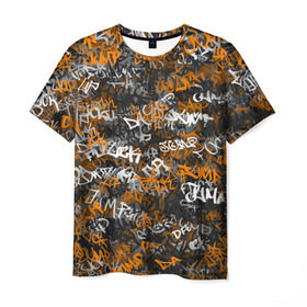 Мужская футболка 3D с принтом Jump da f#ck up! в Тюмени, 100% полиэфир | прямой крой, круглый вырез горловины, длина до линии бедер | slipknot | soulfly | u rban | белый | графити | граффити | камуфляж | надпись | оранжевый | черный