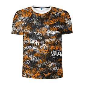 Мужская футболка 3D спортивная с принтом Jump da f#ck up! в Тюмени, 100% полиэстер с улучшенными характеристиками | приталенный силуэт, круглая горловина, широкие плечи, сужается к линии бедра | slipknot | soulfly | u rban | белый | графити | граффити | камуфляж | надпись | оранжевый | черный